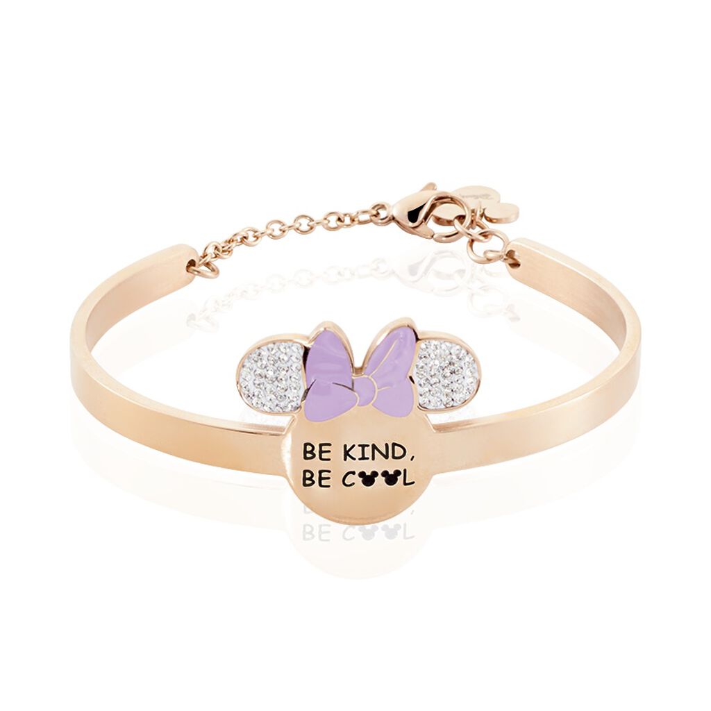 Bracelet Jonc  Acier Doré Rose Cristaux
