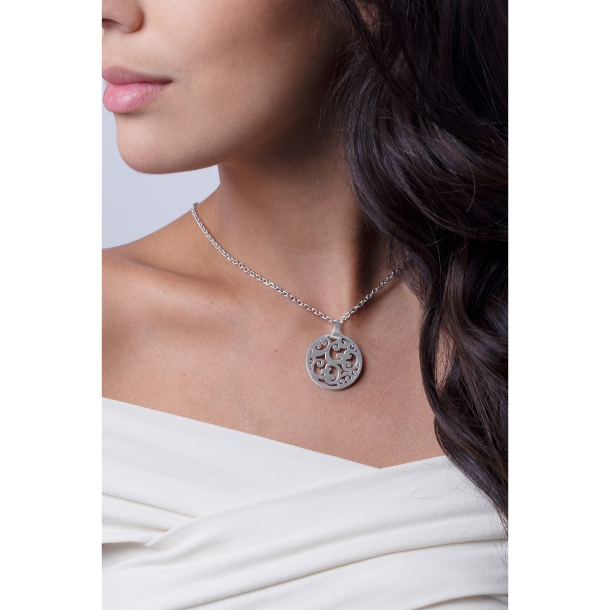 Collier mono-motif en Acier 316L - blanc brillant