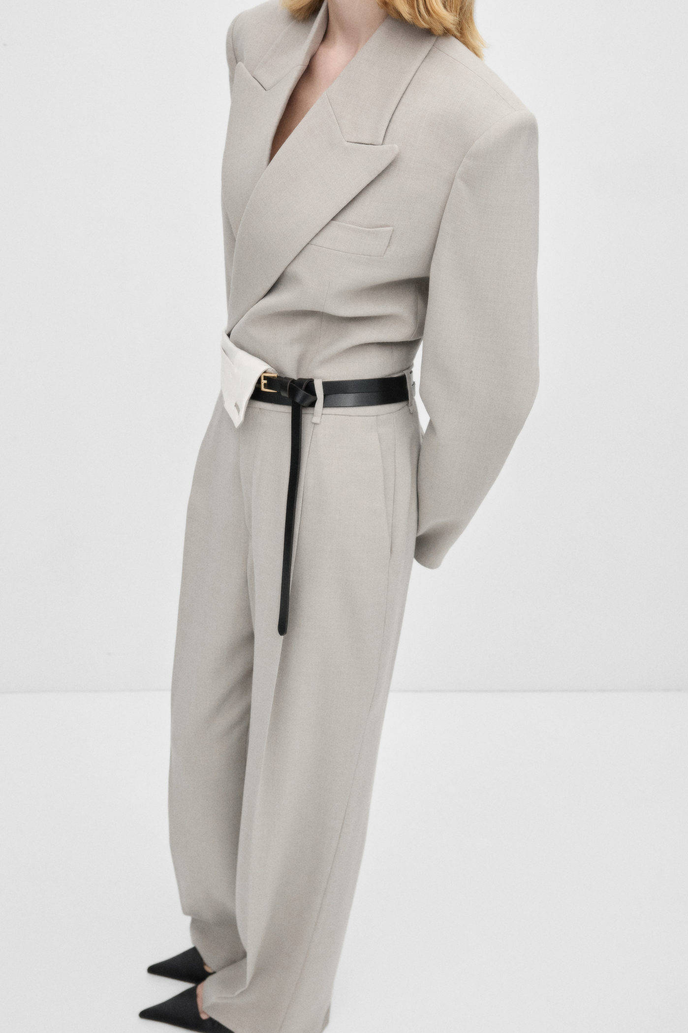Mango cropped blazer lichtgrijs