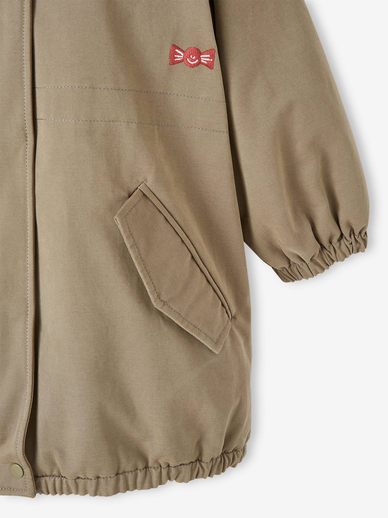 Casaco parka rosa antigo com capuz e forro de pele sintética para meninas
