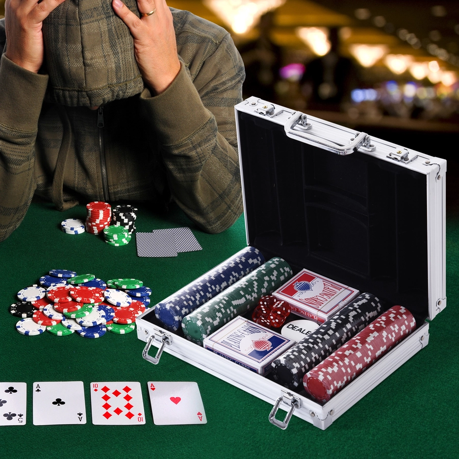 HOMCOM Pokerkoffer mit 200 Chips silber