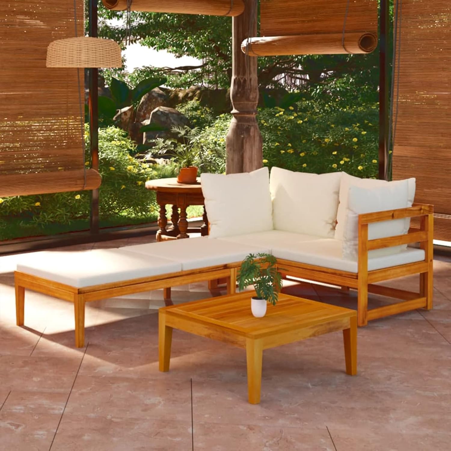 Tidyard 3-TLG. Loungemöbel Garten Holz, Lounge Gartenmöbel Set, Terrassenmöbel, Gartenlounge Set, Gartensofa mit Kissen Akazienhol XT2510839