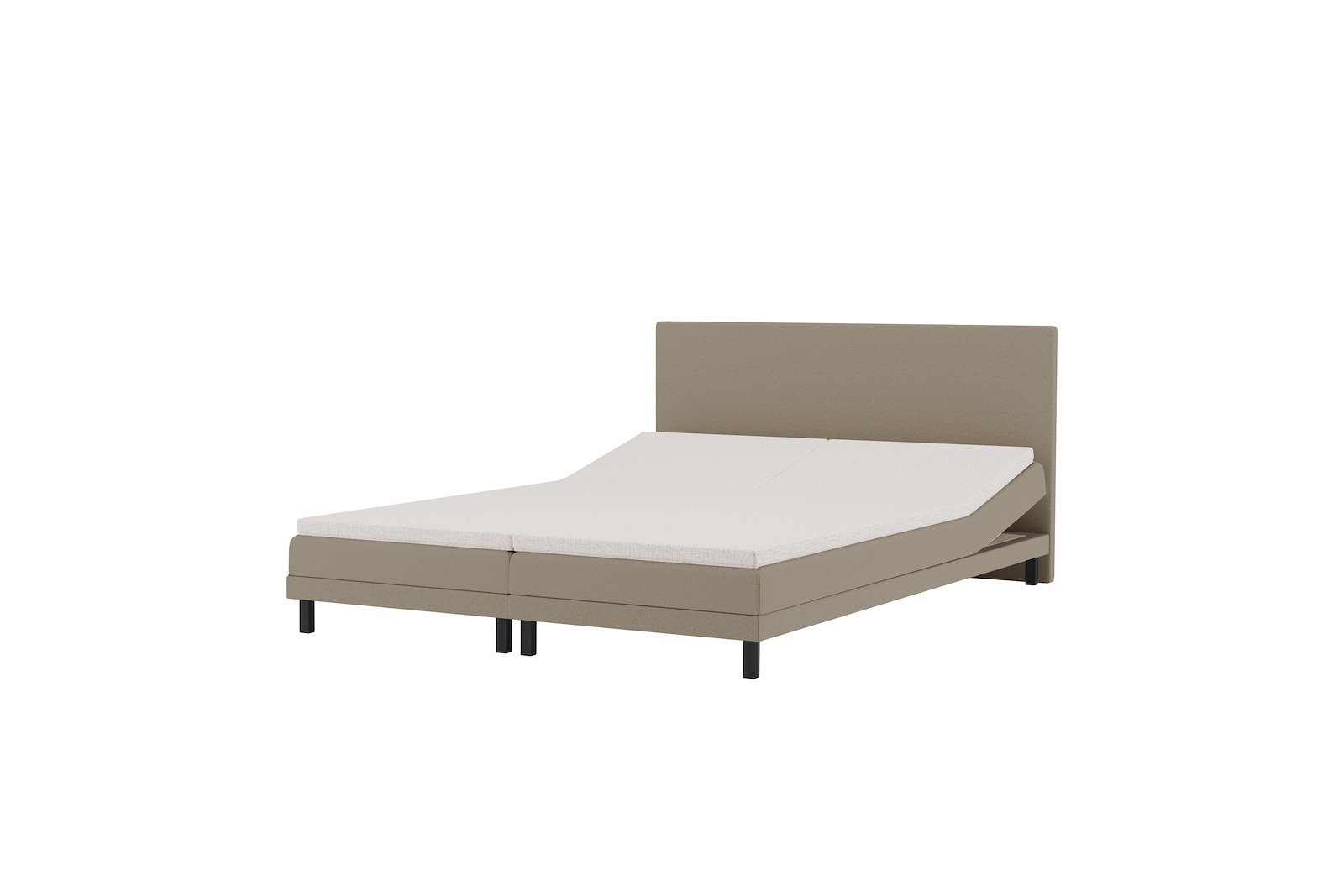 XOV Komfort 5 regulerbar seng 160x200 cm Tekstil Primo 05 beige, Komfort 5 overmadrass og sorte firkantede ben, gavl selges separate.