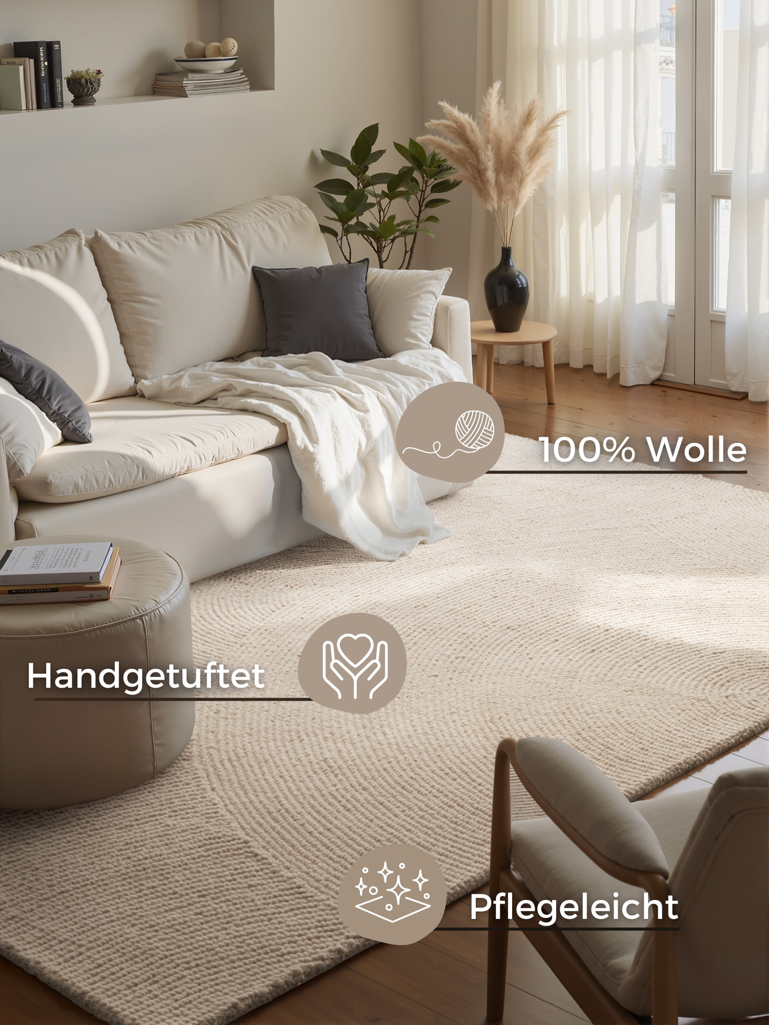 HANSE Home Wollteppich »Eleni« rechteckig 18 mm Höhe Handgetuftet, Wolle, Natur, Wohnzimmer, Schlafzimmer, Skandi, Hygge