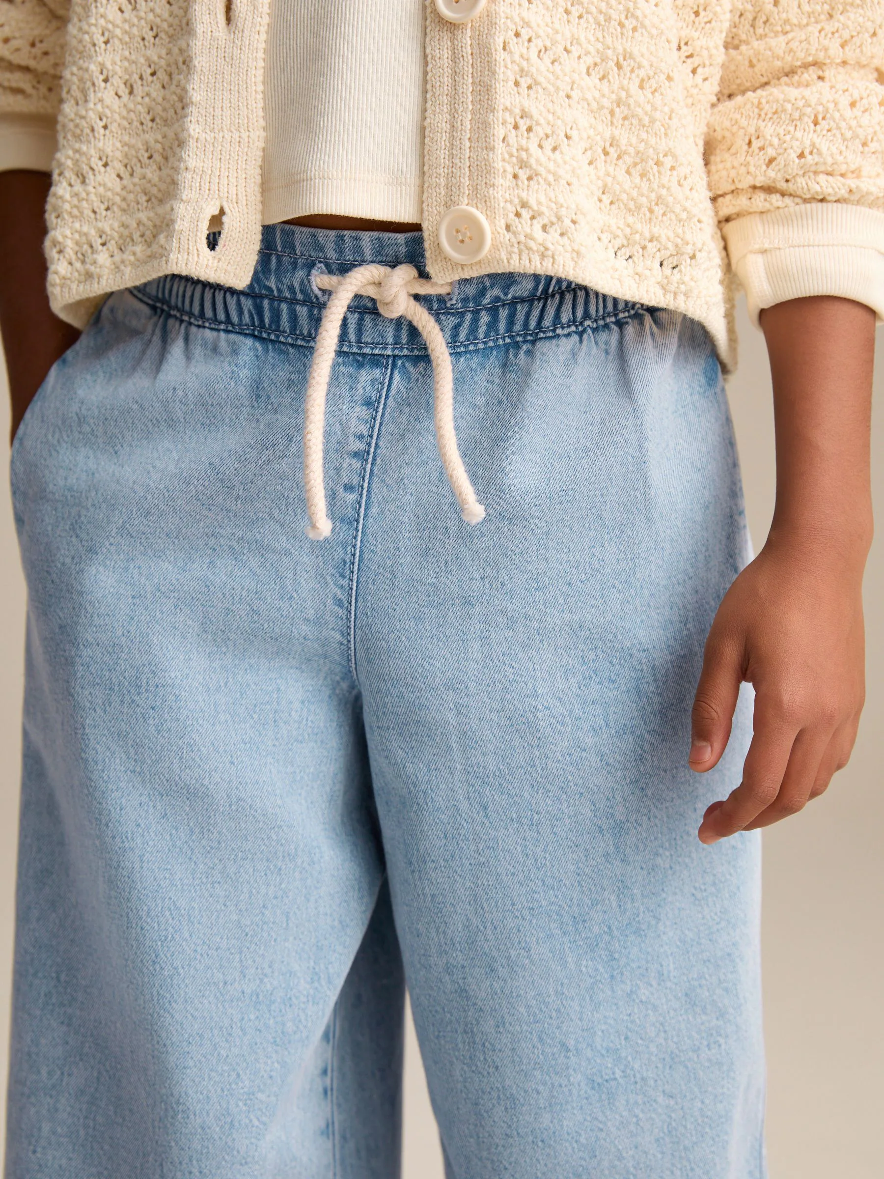 Middenblauw denim - Jeans met elastische taille en wijde pijpen (3-16jr)