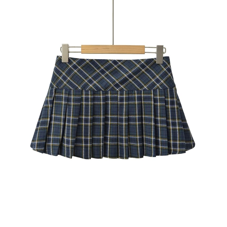 Webeisque - Geruite mini-plooirok met lage taille