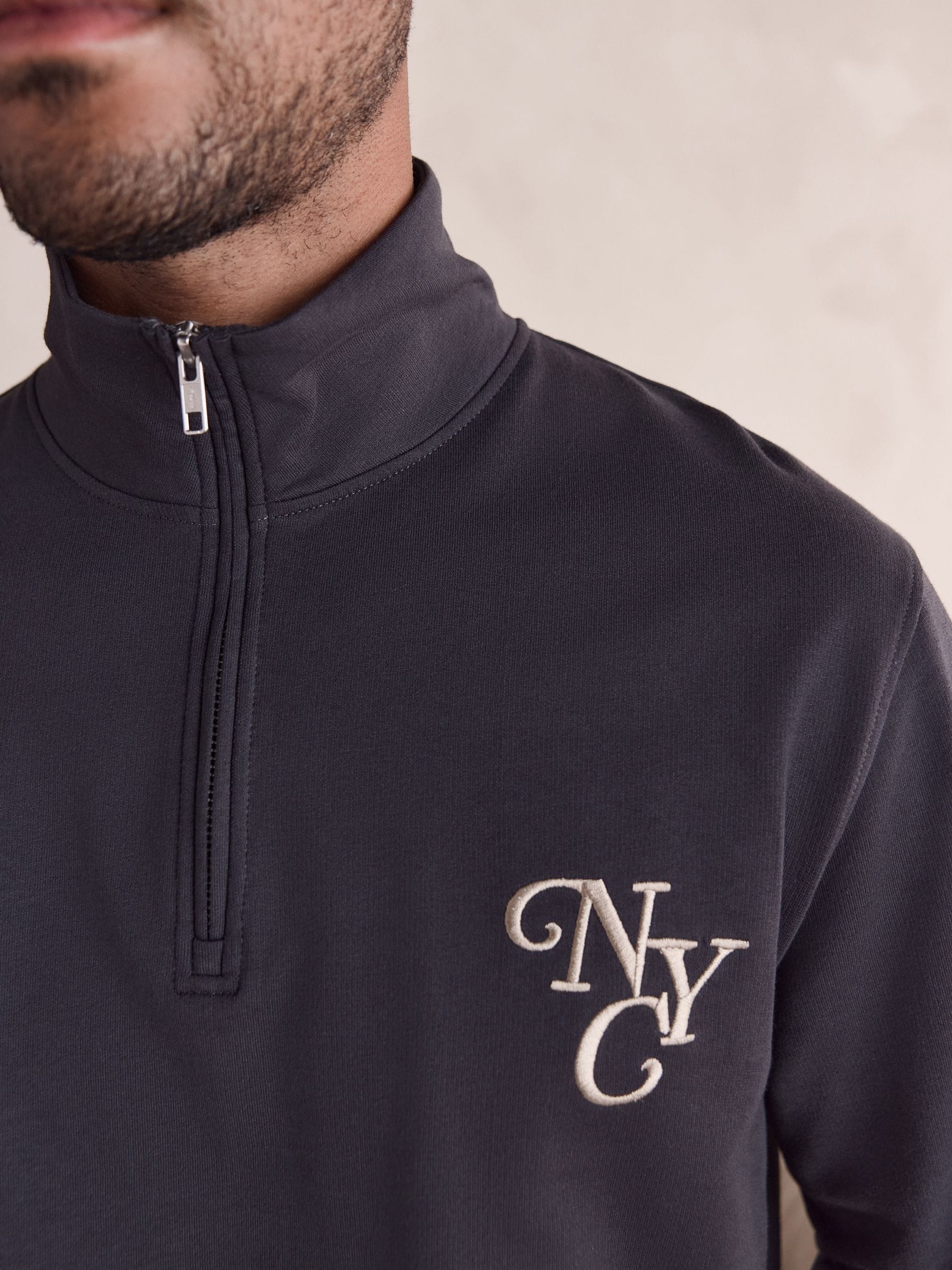 Leisteen grijs - Long Sleeve Embroidered Quarter Zip Pyjamas Set