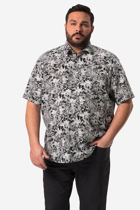 Men+ Leinenmix-Hemd, Bauchfit, Halbarm, Kentkragen, Alloverprint, bis 8 XL