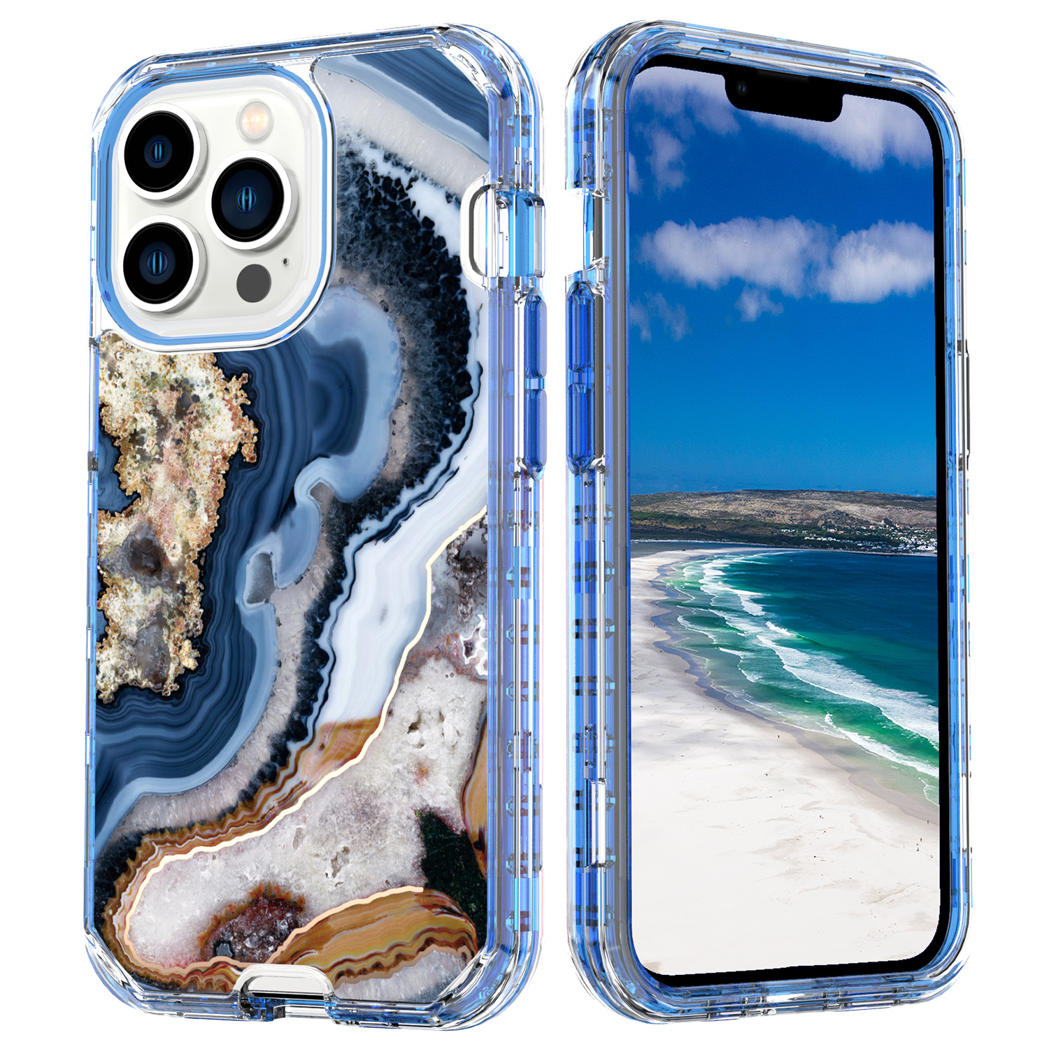 iPhone 14 Pro Max Hybrid Hülle TPU Bumper mit Acryl Rückseite im Marble Marmor Design - Style 1