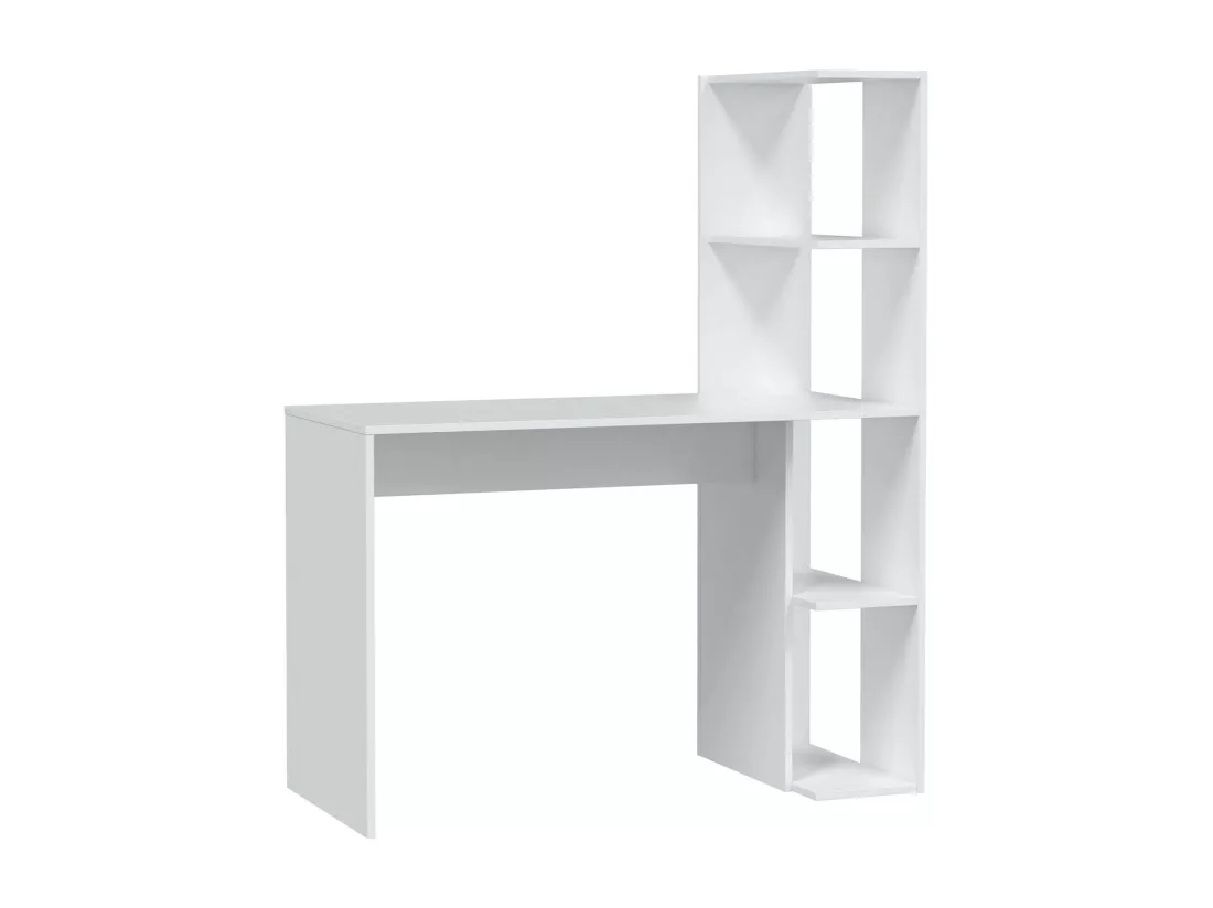 Bureau Dlup, Bureau linéaire avec bibliothèque, Table de bureau polyvalente peu encombrante, 110x50h136 cm, Blanc