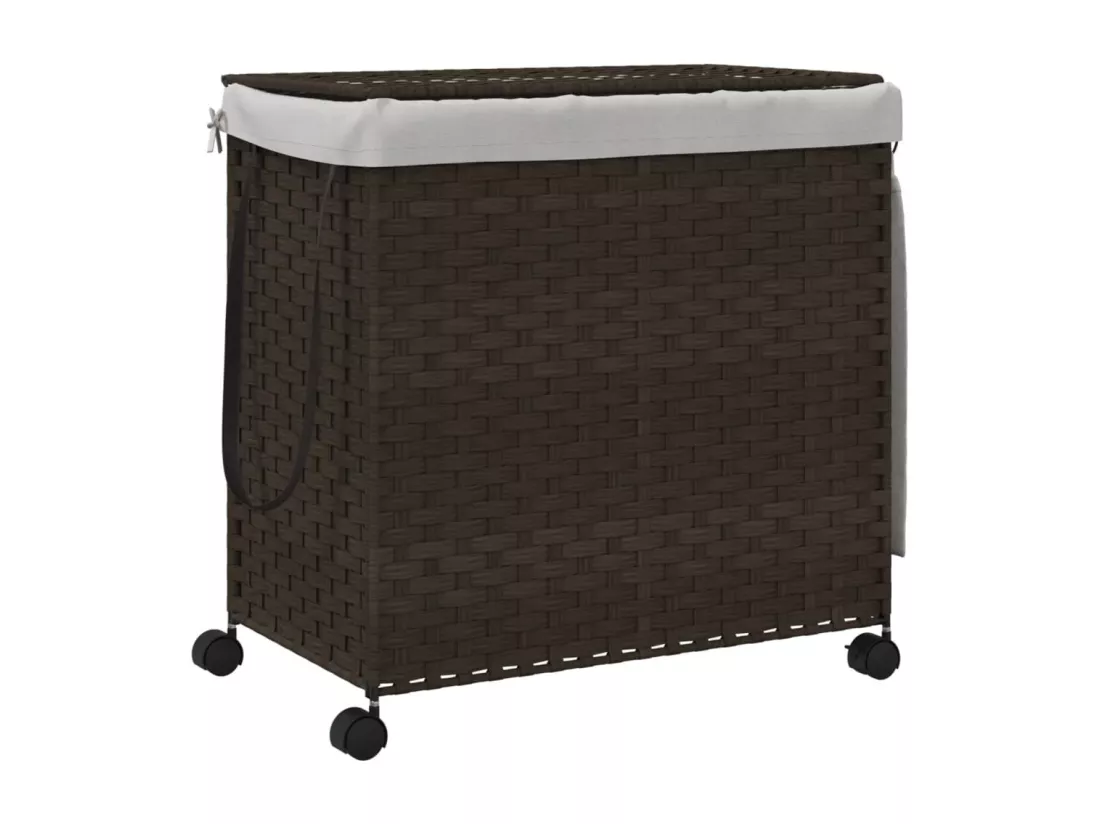 Panier à linge avec roulettes marron foncé 60x35x60,5