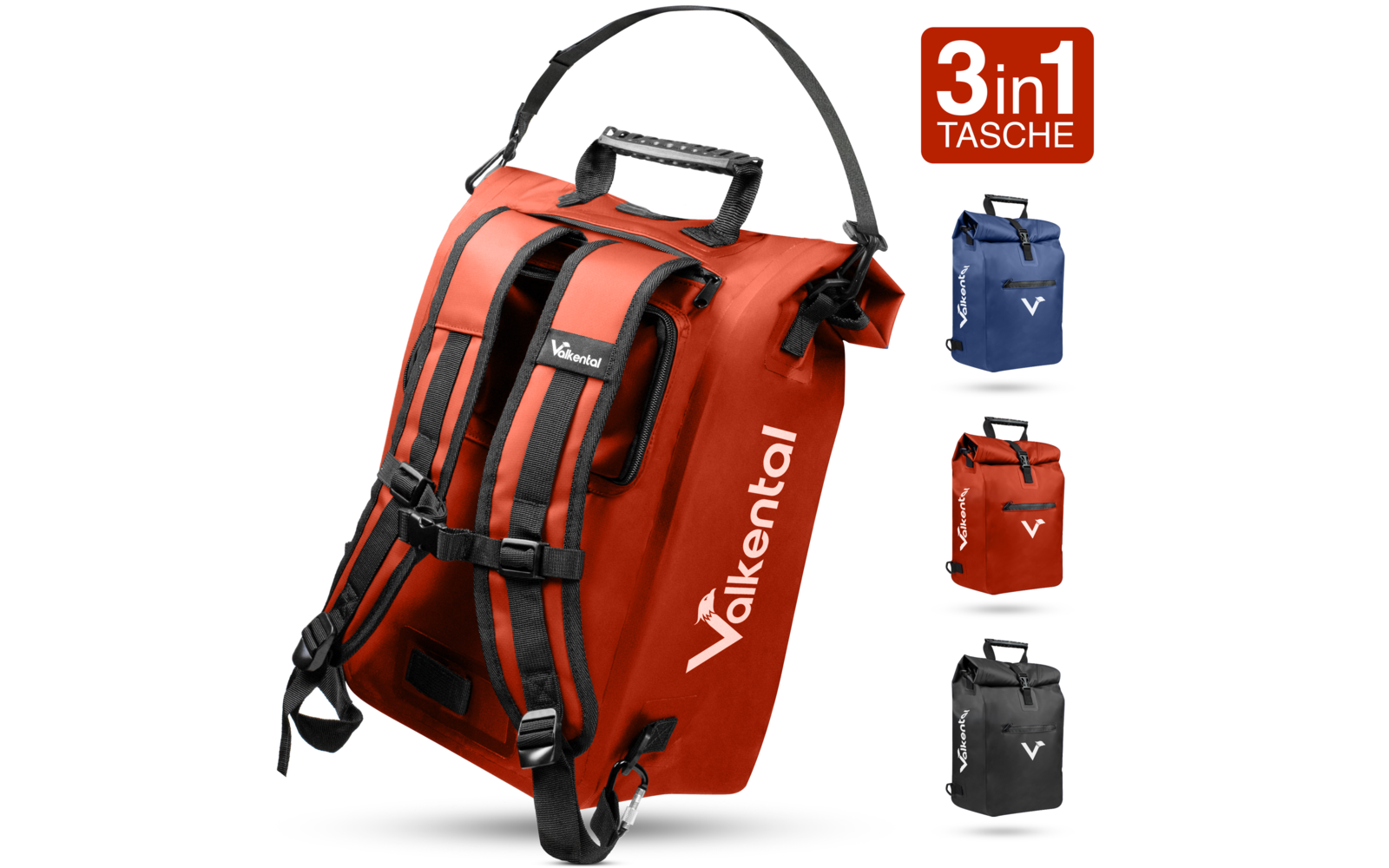 Valkental ValkOne 3-in-1 Fahrradtasche 25 Liter schwarz