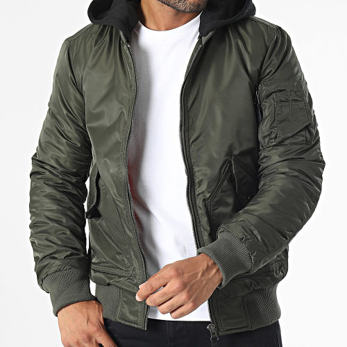 Veste Bomber Capuche Vert Kaki