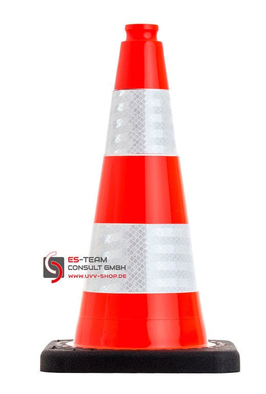 UvV FLEX oranje verkeerskegel | Stabiele pyloon > 2 kg, hoogte: 50 cm | Flexibel | Hoogwaardige PVC-kegel / RA2/B witte reflecterende folie