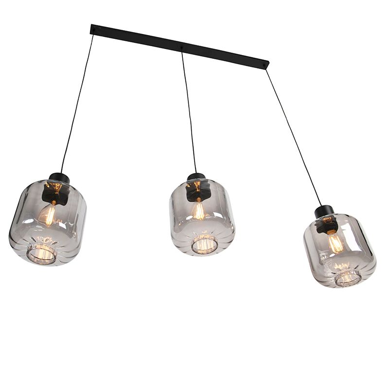 Design hanglamp zwart met smoke glas 3-lichts 161,5 cm - Qara