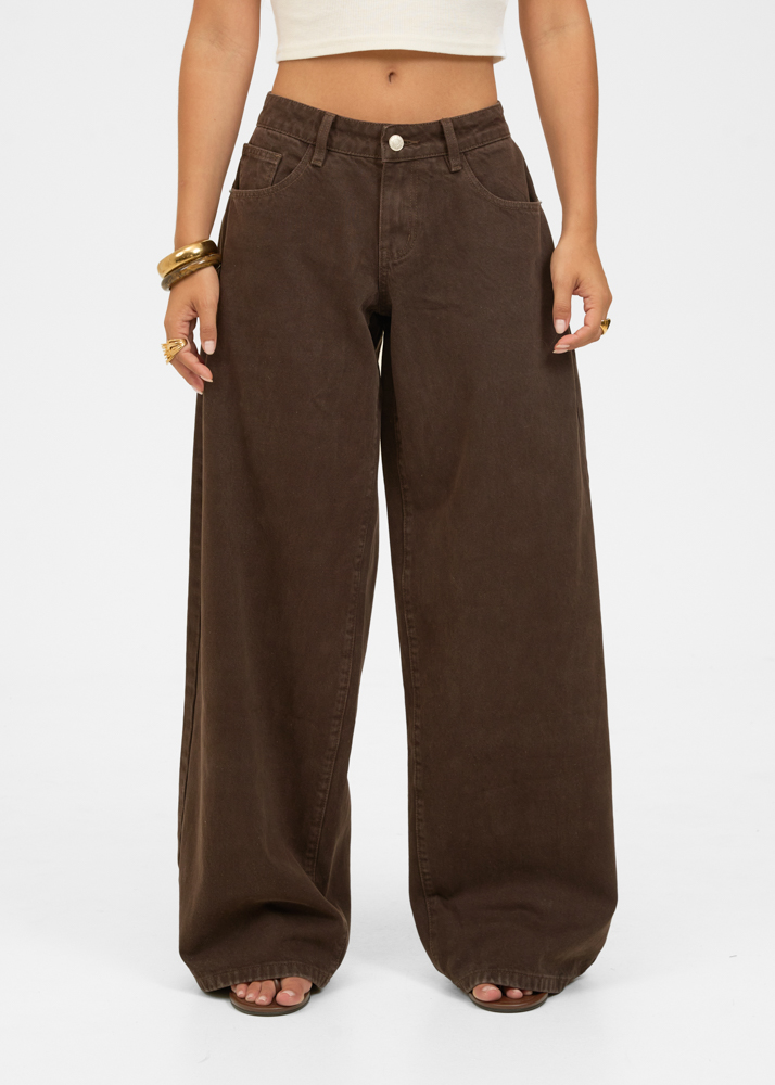 Wide leg classic low waist jeans deep choco
