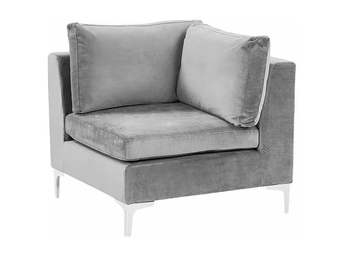 Canapé panoramique modulable en velours gris 6 places avec pouf EVJA