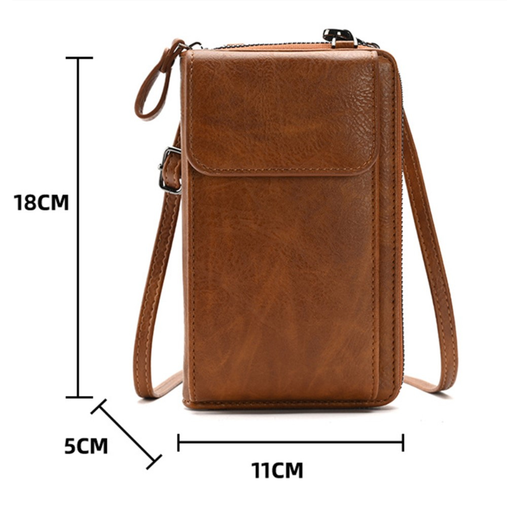 (18x11x5cm) Universal Handy Leder Umhängetasche Portemonnaie Fashion Crossbody Bag im Vintage Look - Braun