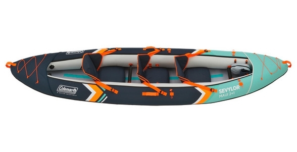 Coleman aufblasbares Kajak Kit Sevylor Maui 2 1 für 2 Erwachsene und 1 Kind inkl. 2 Paddel / wasserdichte Tasche / Getränkehalter / Luftpumpe