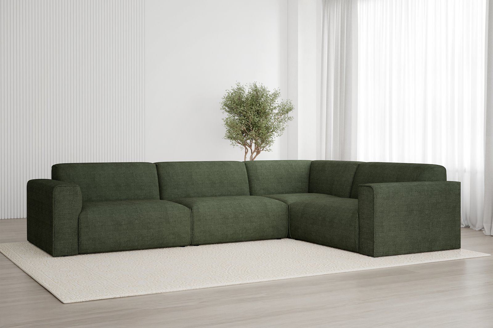 Monaco hjørnesofa 3/1,5 hjørnesofa. Tekstil Fjord 11 Winter Moss med sorte ben. Std komfort.