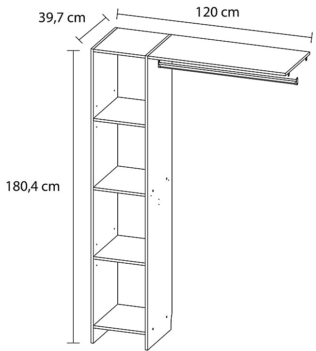 Kit dressing 1 colonne Pôle Form H. 180 cm x L. 120 cm décor blanc