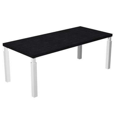 Bureau Manager FLORA - L210 x P90 cm - pieds en métal blanc - plateau imitation frêne noir