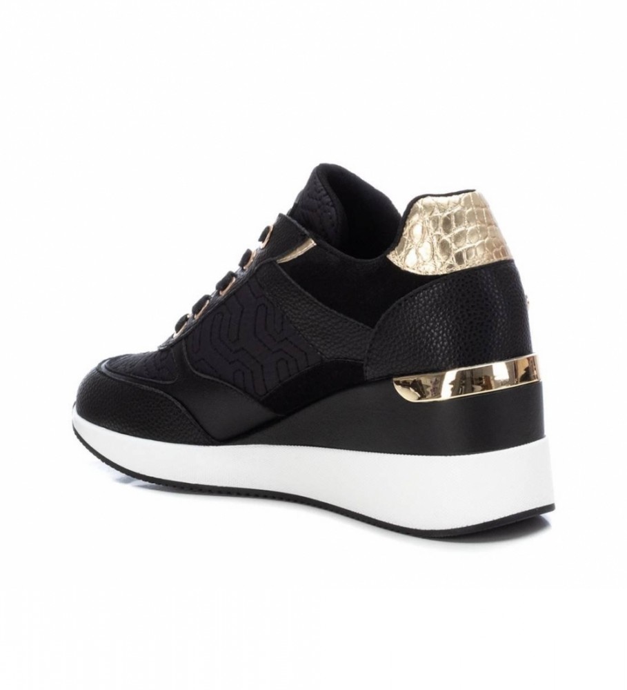 Tênis Xti com Logo Preto - Salto Anabela de 6cm -