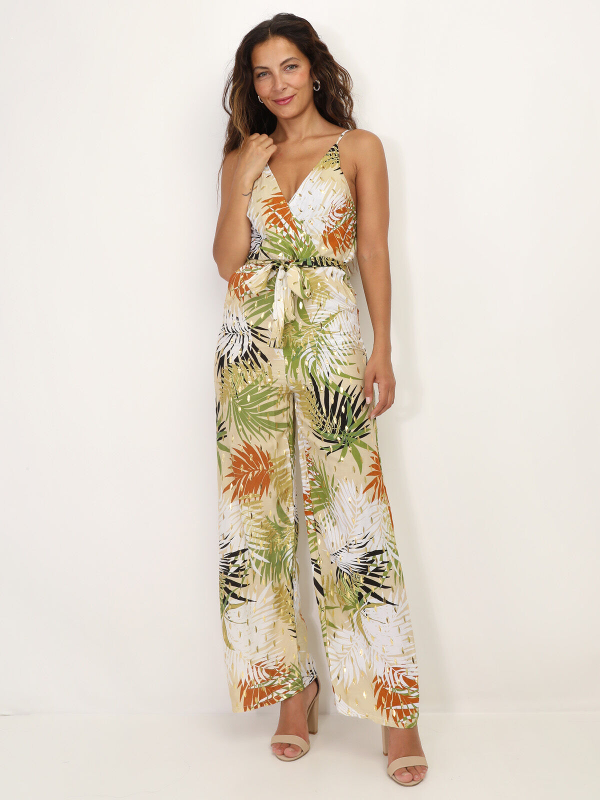 Combinaison à motif tropical- Beige