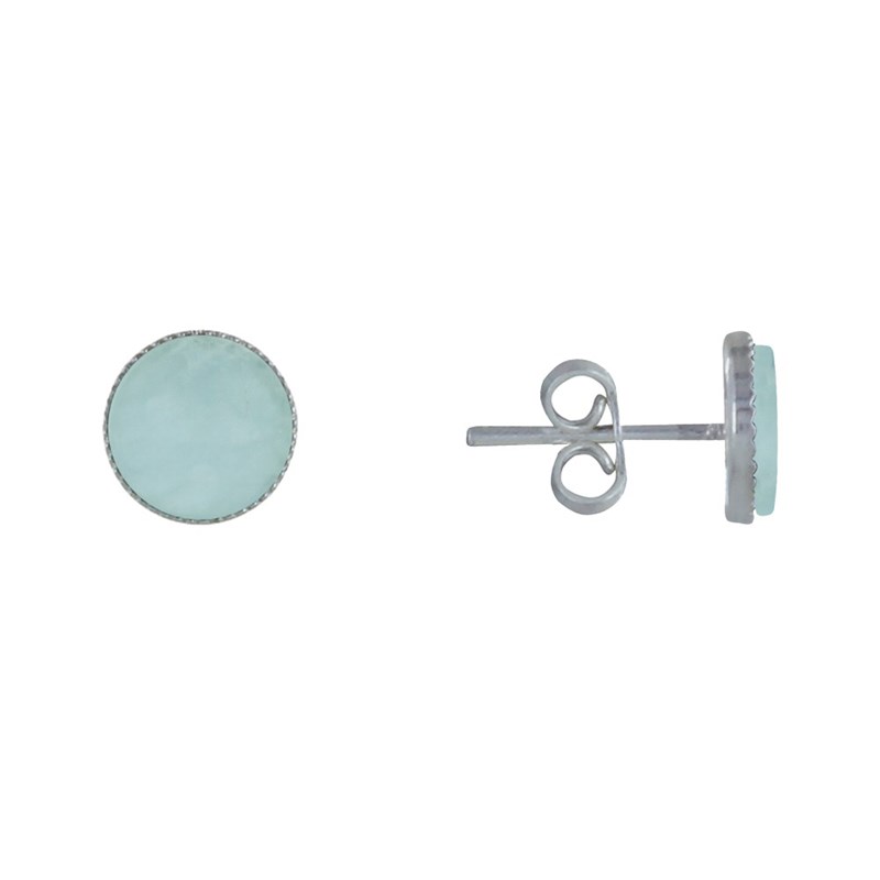Boucles d'Oreilles Argent Rond Dentelé d'Aigue Marine