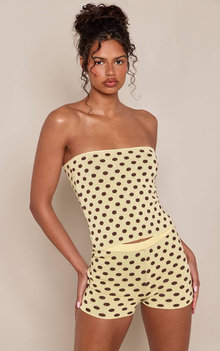 Jaune Haut Bandeau En Maille À Pois