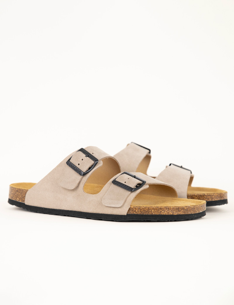 PLAKTON MULES HOMME DOUBLE BRIDE TAUPE