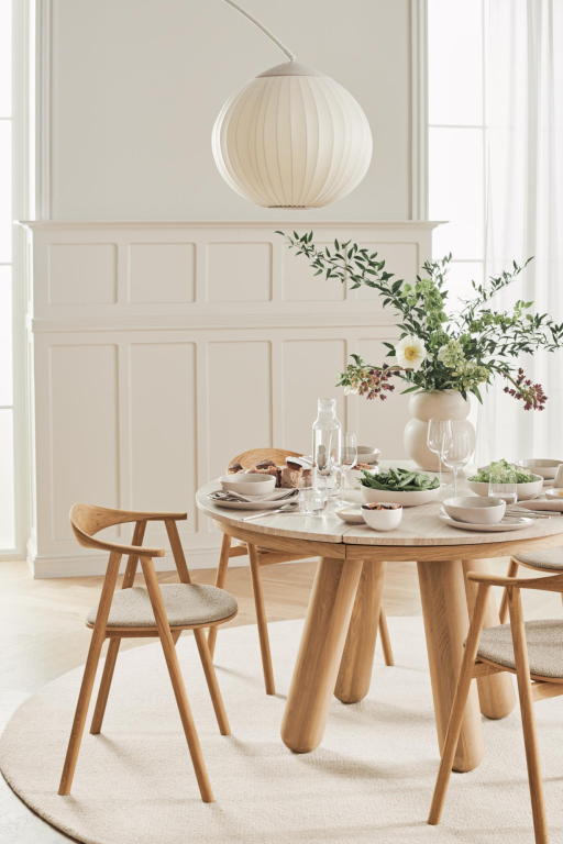 Bolia Balance eettafel Ø125 wit gepigmenteerd eiken Grigo Bottarga Marble
