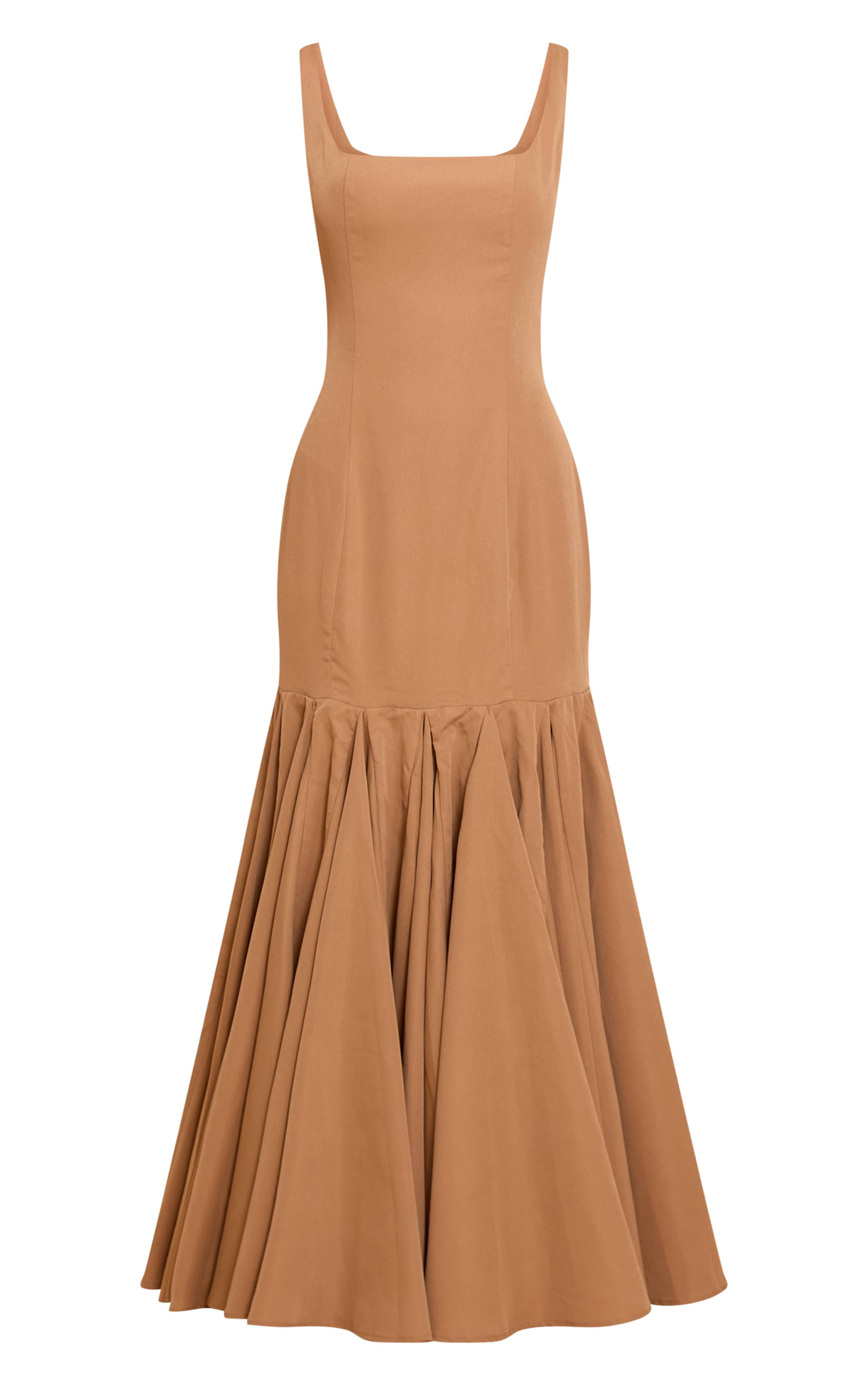 Taupe Robe Maxi À Volants Avec Détails De Coutures Petite