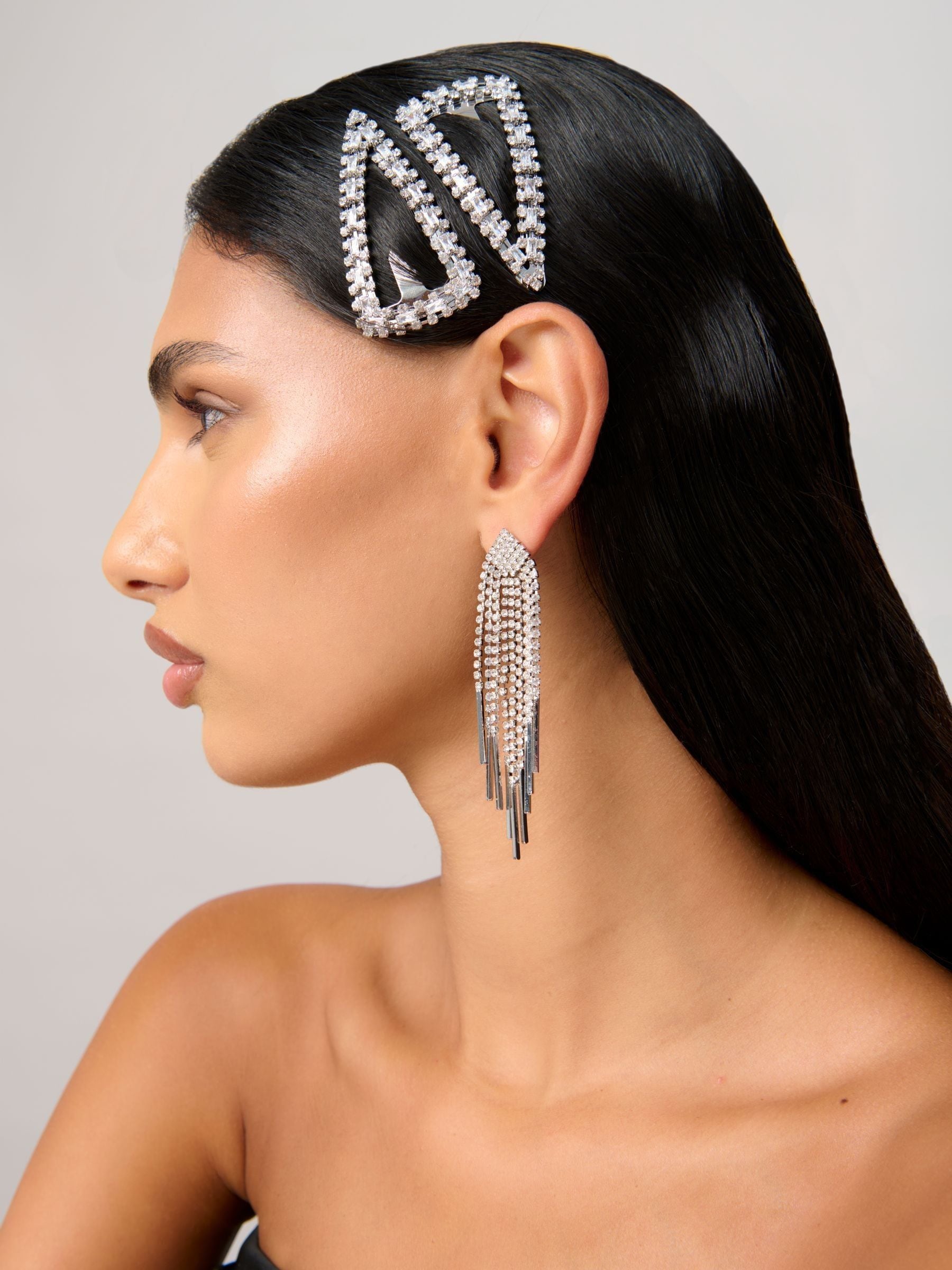 Aela Large Silver Tone Sparkle Snap Hair Clips