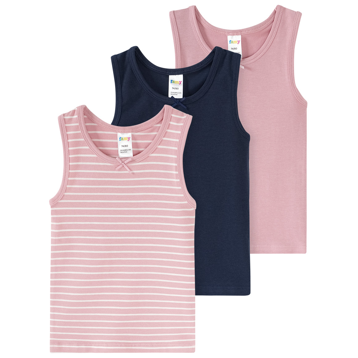 Famy 3 Baby Unterhemden rosa / dunkelblau