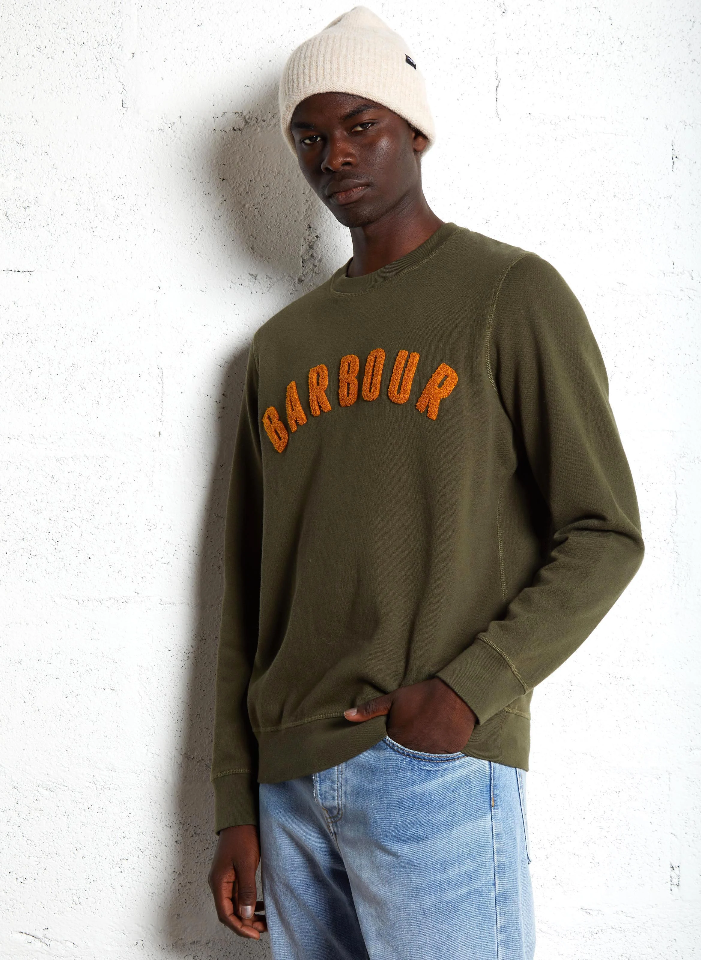 Sweat col rond en coton mélangé | Kaki