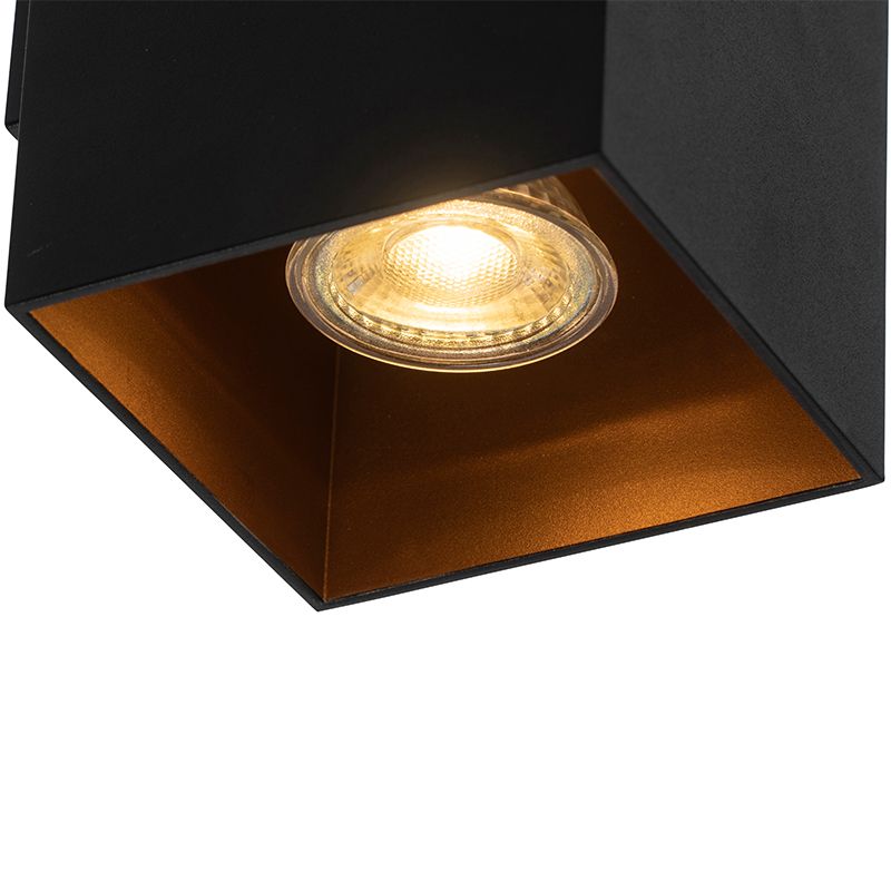 Design vierkante wandlamp zwart met gouden binnenkant - Sab