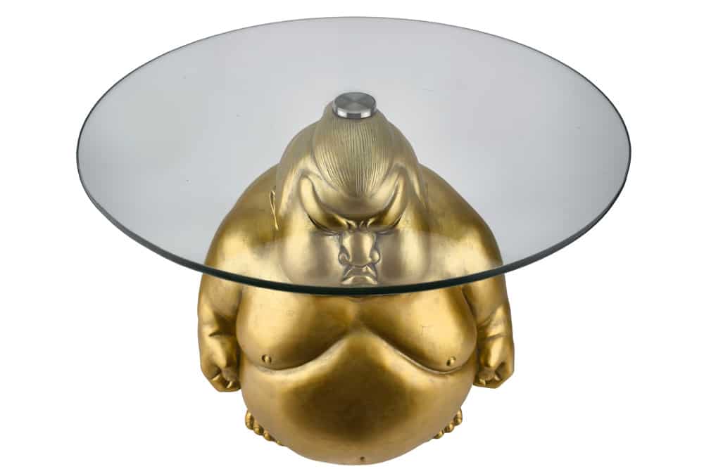 Runder Couchtisch SUMO 55cm gold Skulptur handmade