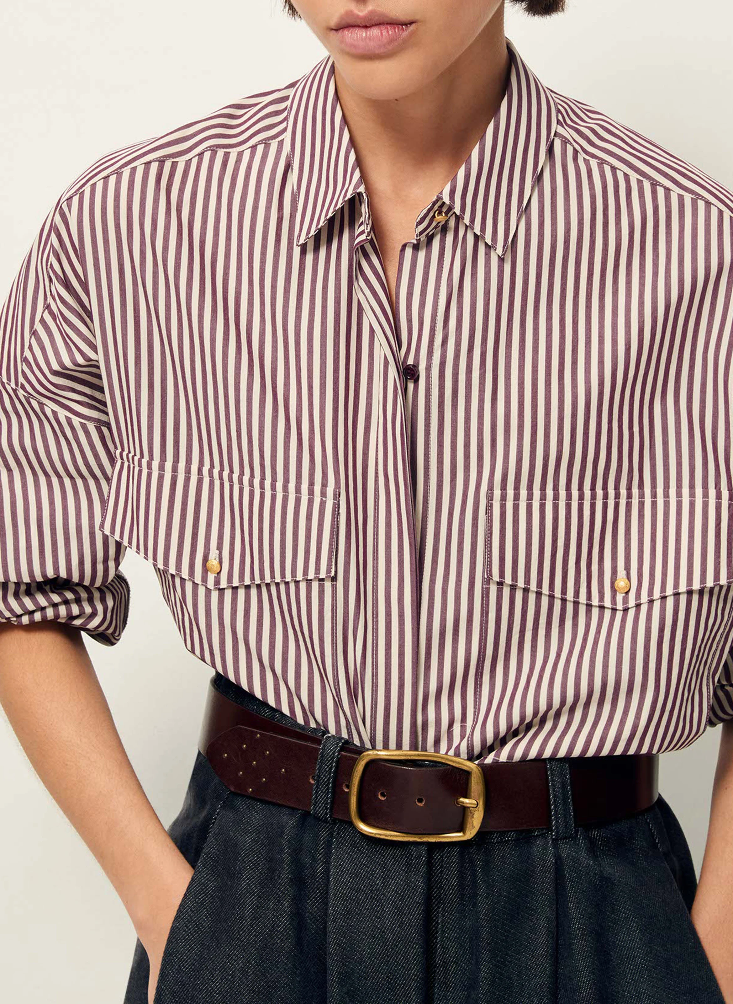 FUJICO - Chemise droite col classique en coton | Violet
