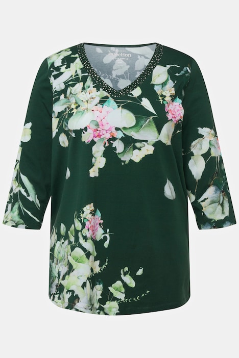 Shirt, Pima Cotton, A-Linie, V-Ausschnitt, 3/4-Arm