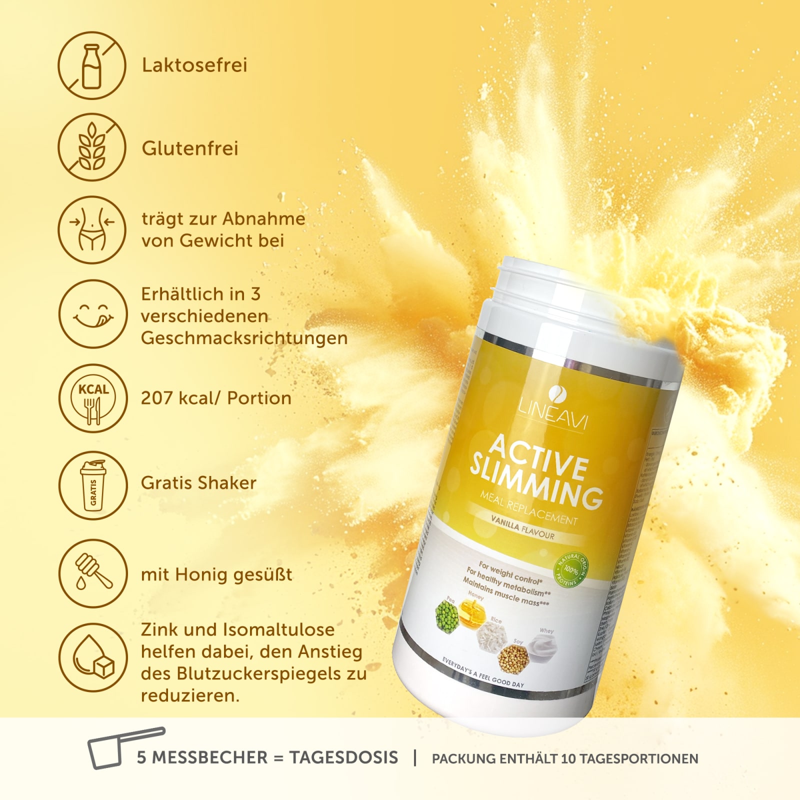 LINEAVI Aktivkost Diät Shake + Shaker - 3x500g - Vanille
