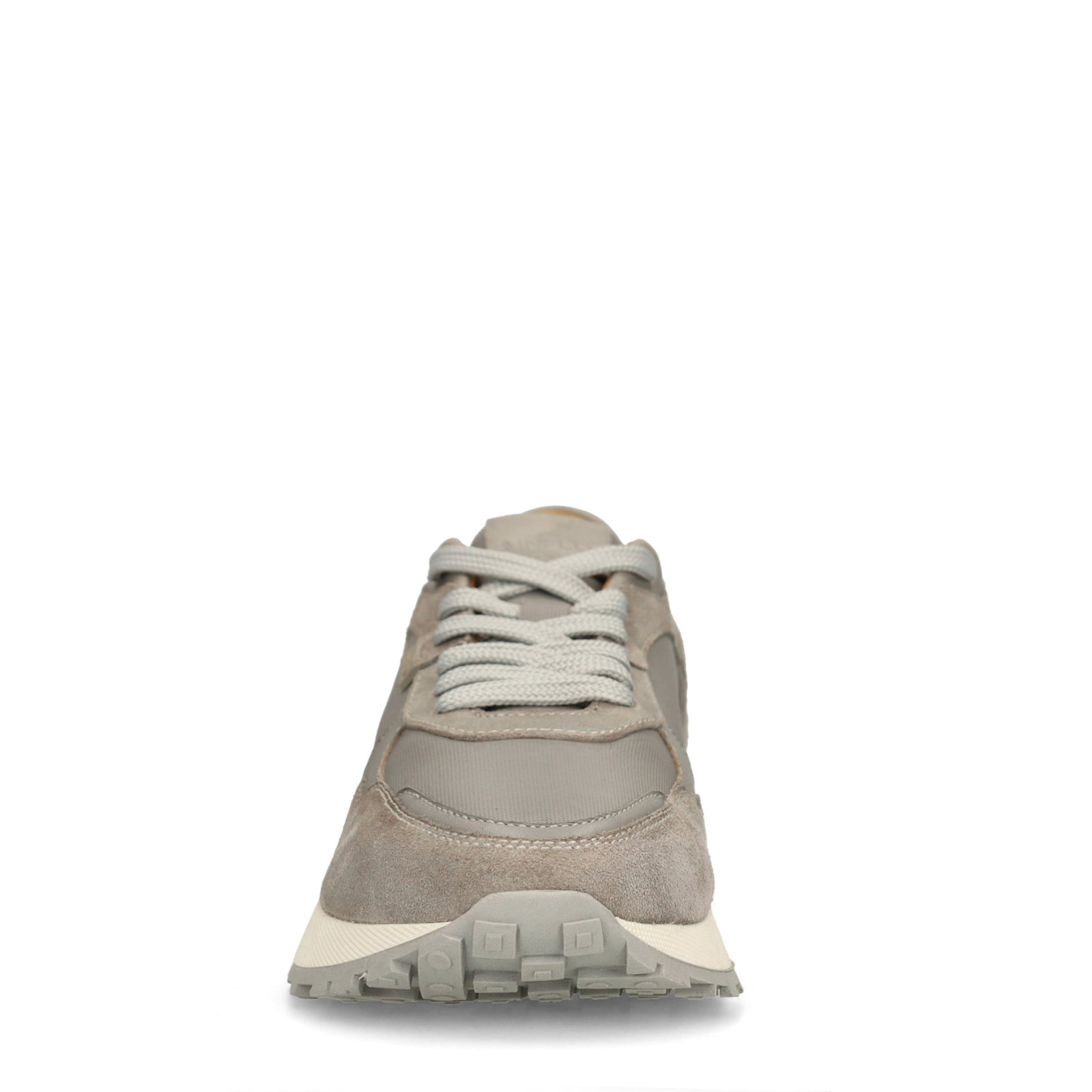 Grijze leren sneakers met suède details