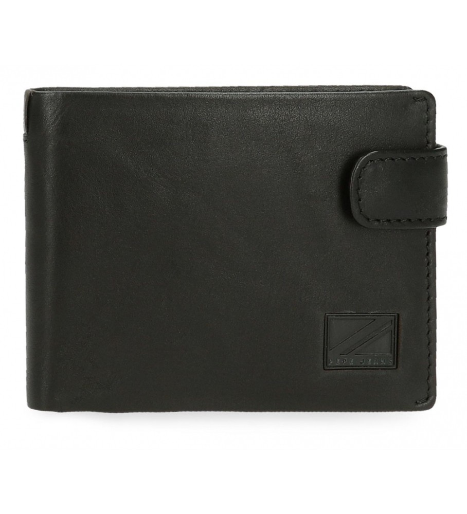 Carteira vertical Pepe Jeans Marshal em couro preto com fecho de clique