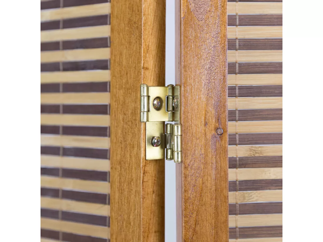 Paravent en bois brun avec bambou de 3 pans