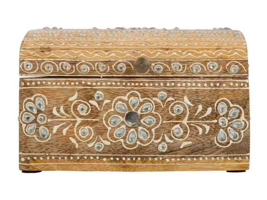Coffret à bijoux en bois peint artisanal marron 18x14x11,5h