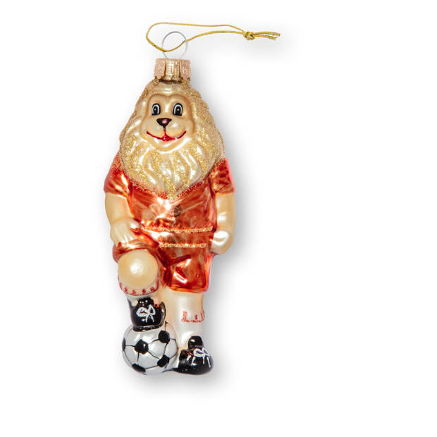 Kerstbal WK Leeuw met voetbal, glas