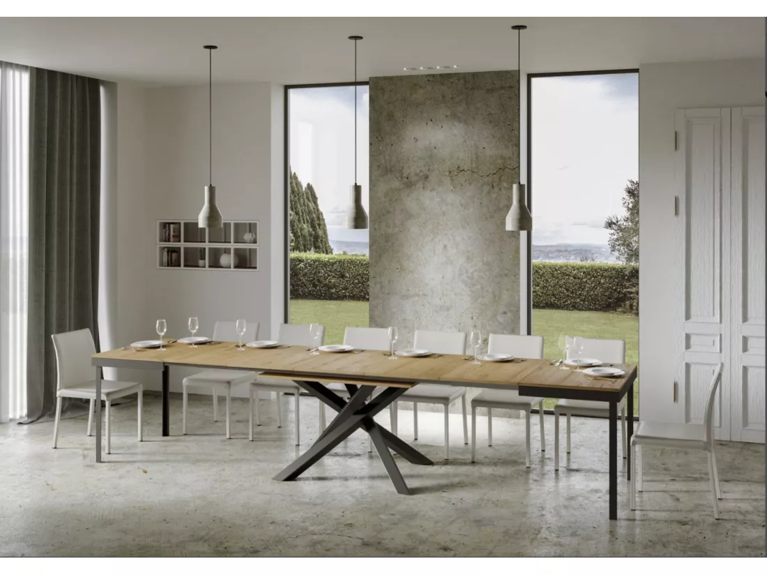 Table extensible bois clair et cadre anthracite 180-440cm Klass