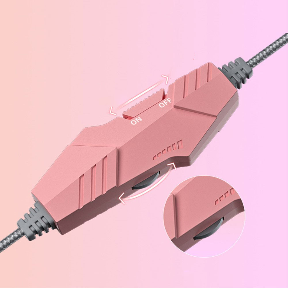 Gaming USB Kopfhörer Over-Ear LED Stereo Headset mit Mikrofon   3.5mm Klinken Anschluss (Katzenohren abnehmbar) - Pink