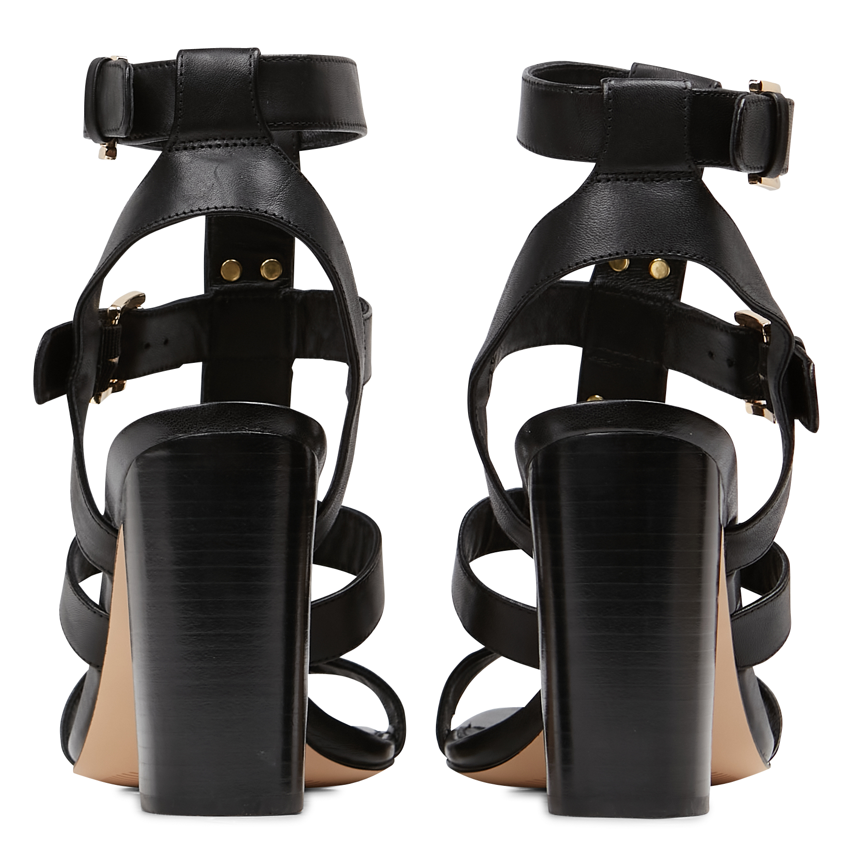 Sandales cloutées à talon en cuir| Noir