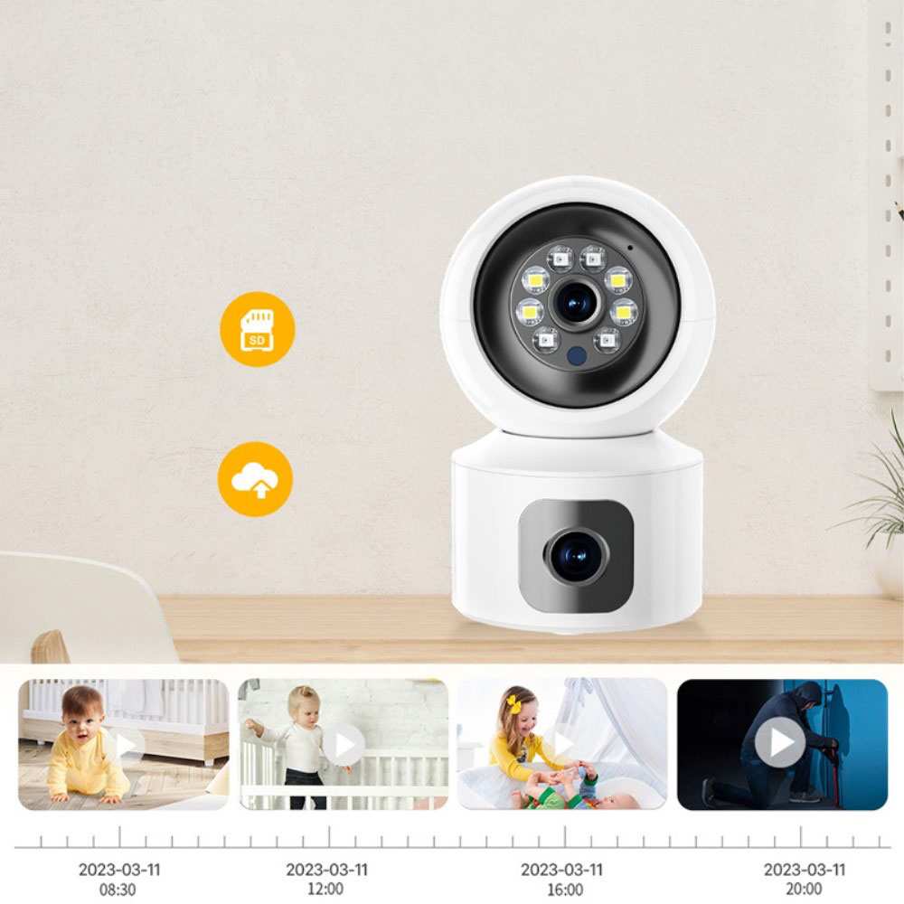 (4MP) 355° Indoor WiFi Internet IP Kamera mit Dual-Linse FullHD 1080p Nachtsichtfunktion / Zwei-Wege-Audio / Micro SD Slot / 4x Zoom - Weiss